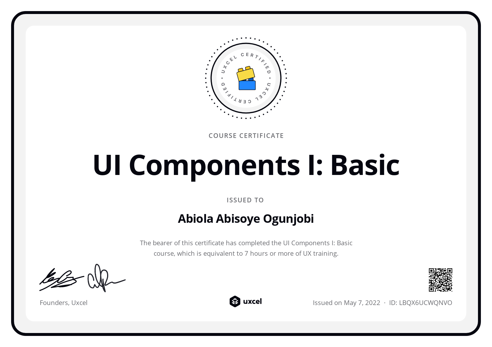 Abiola Abisoye Ogunjobi's certificate